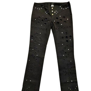 John Richmond Hippy Chic Circle Eyelets Mirrored Low-Rise Black Denim Jeans 28